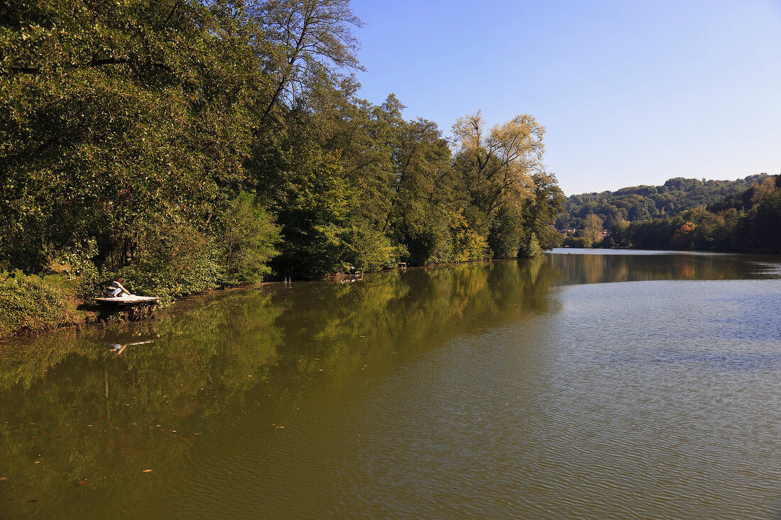 View of Wurzbacher pond in Niederwurzbach, Blieskastel, Saarland, Germany