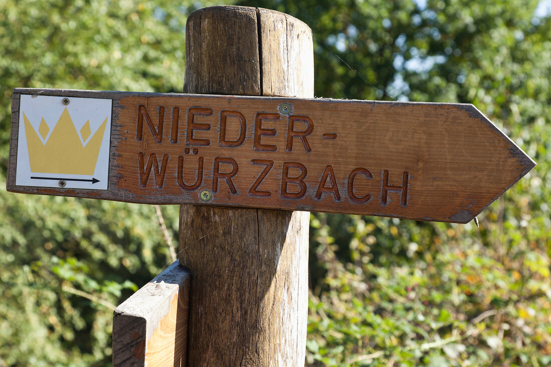 Signboard showing direction to Nieder wurzbach in Saarland, Germany