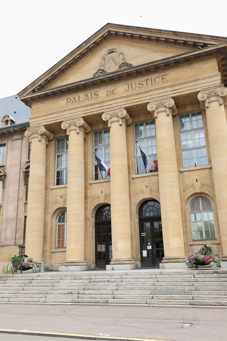 Low angle view of Palais de Justice at Sarreguemines, Lorraine, France