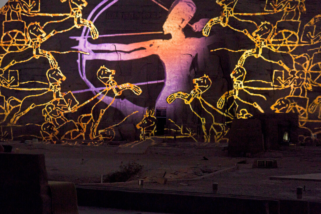 Sound and light show at Abu Simbel temple, Egypt