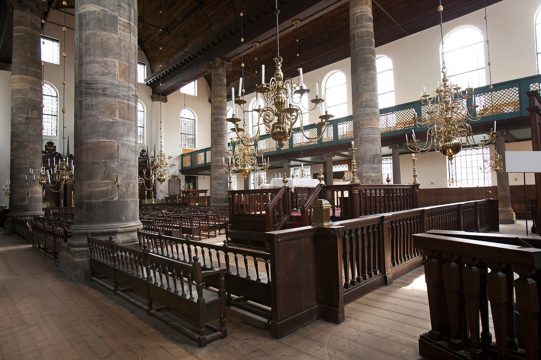 Interior of The Portuguese Synagogue, Esnoga, Amsterdam, Netherlands