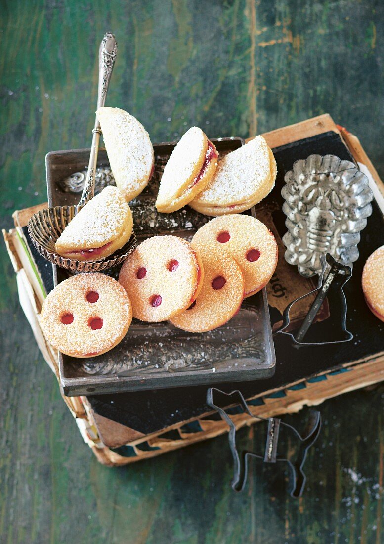 Gmunden cider biscuits and Linzer Augen (nutty shortcrust jam sandwich biscuits with holes on top), Austria
