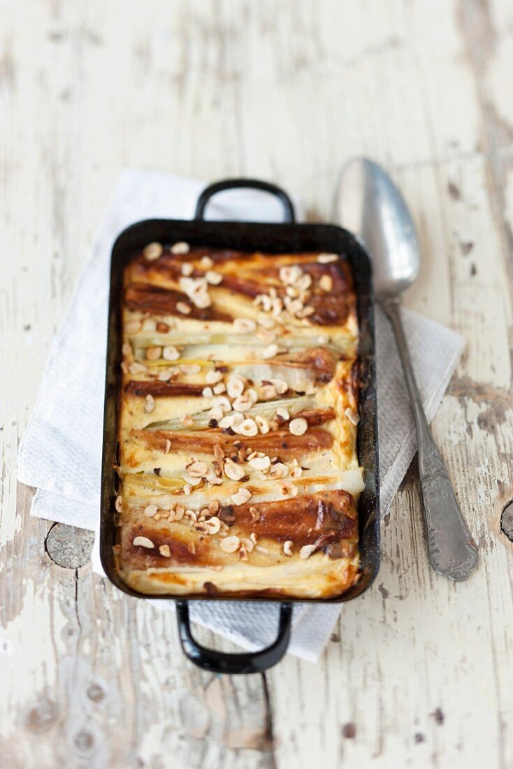 A winter vegetable and nut bake