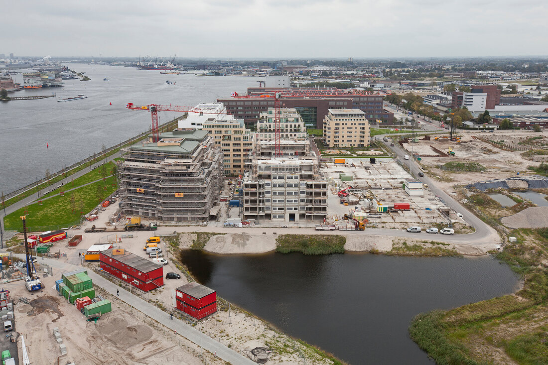 Cityscape view of city from new building and EYE film Institute in IJ, Noord, Amsterdam
