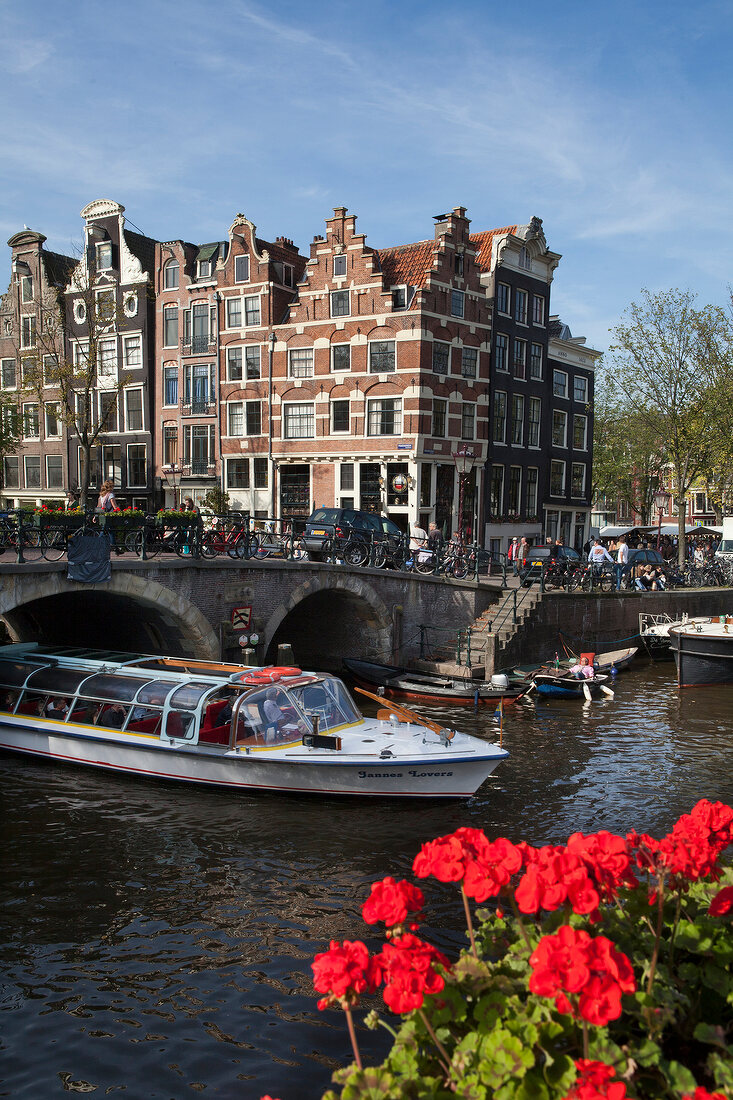 Hotel Brouwer and canal cruise at Keizersgracht canal, Amsterdam, Netherlands