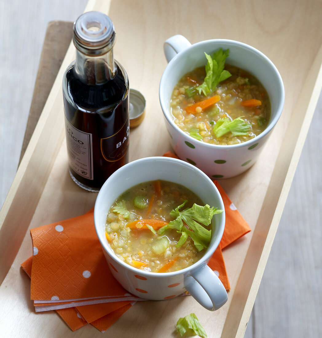 Red lentil soup in cups