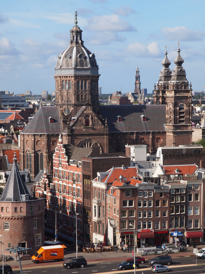 View of St. Nicholas Church in Old Town, Amsterdam, Netherlands