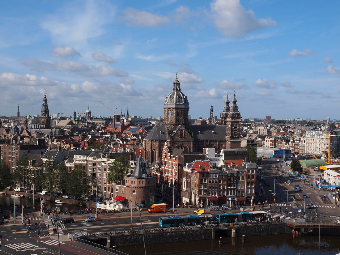 View of St. Nicholas Church in Old Town, Amsterdam, Netherlands