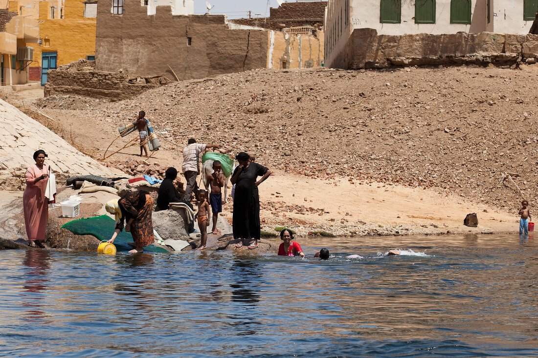Nubian people on the beach of the island of Elephantine, Egypt