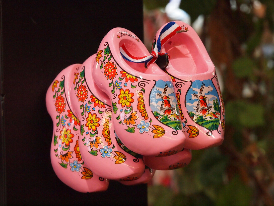 Floral pattern pink clogs in Amsterdam, Netherlands