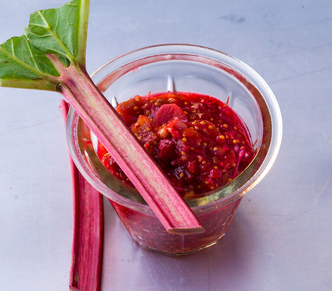 Rhubarb sauce and rhubarb in glass