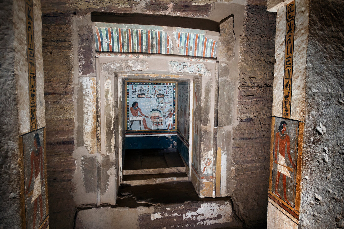 View of grave Sarenput II in rock tombs at Aswan, Egypt