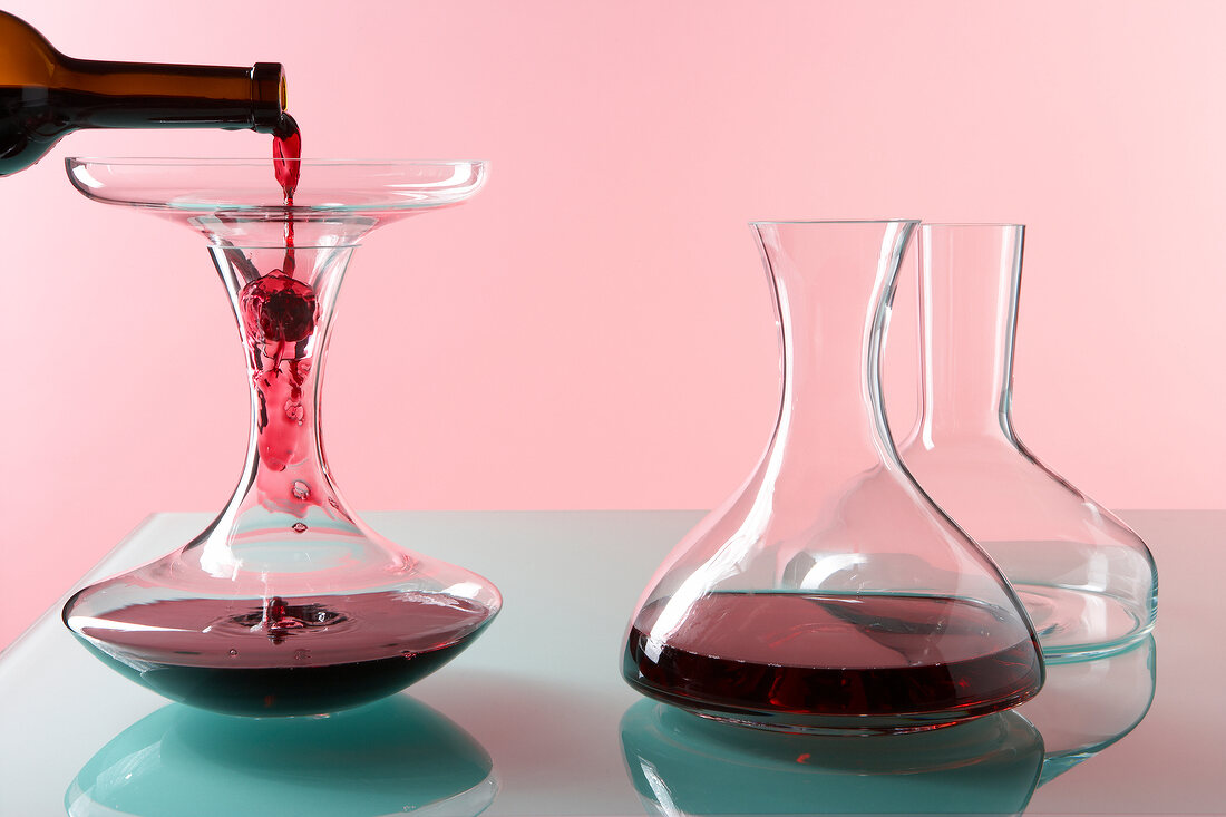 Two decanter of red wine