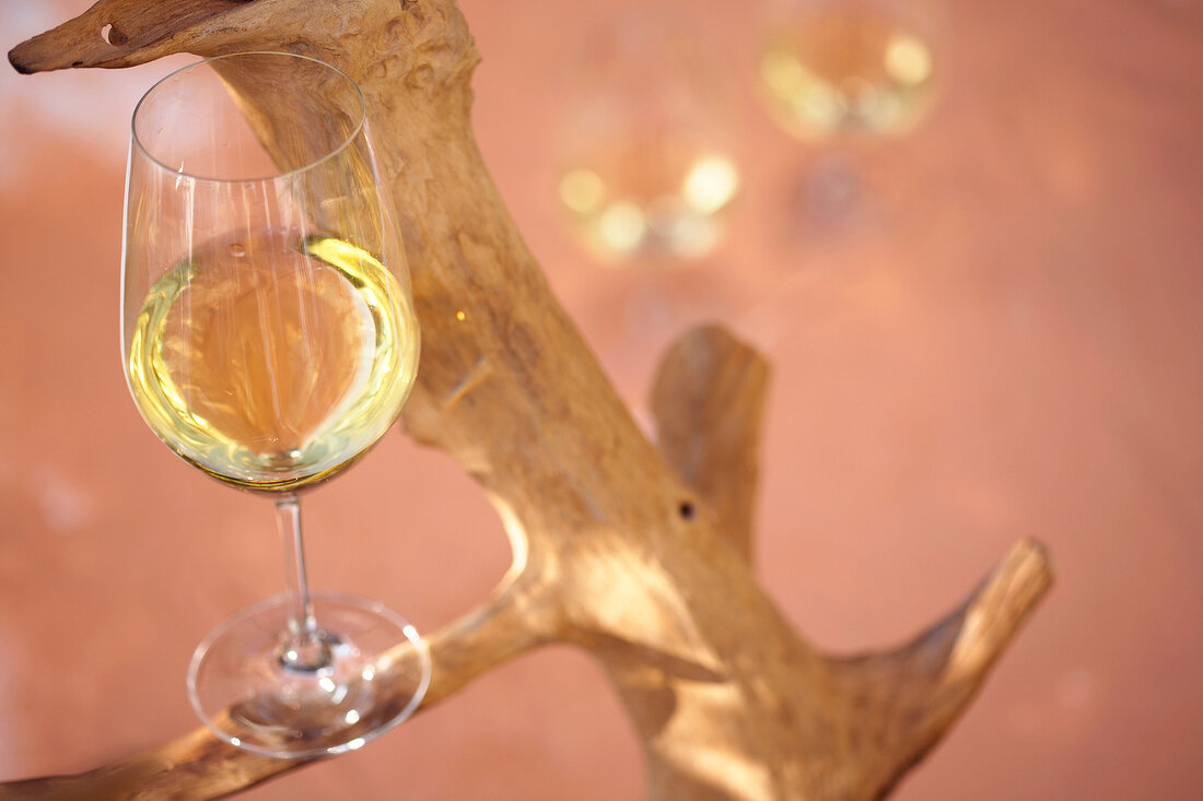 Close-up of white wine in glass