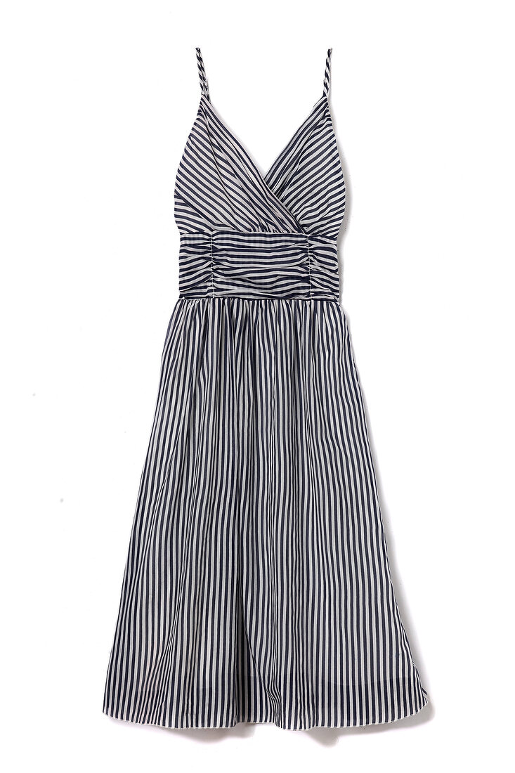 Striped black and white summer dress on white background