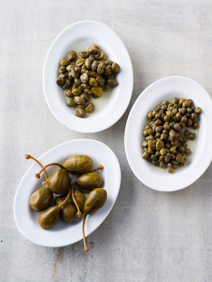 Capers in three bowls