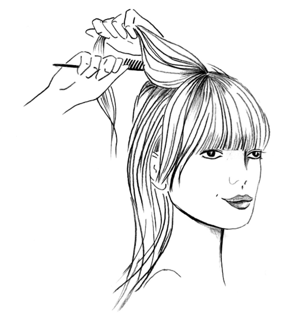 Illustration, Haarstyling, Haare, toupieren, Stielkamm, Kamm, Step 2