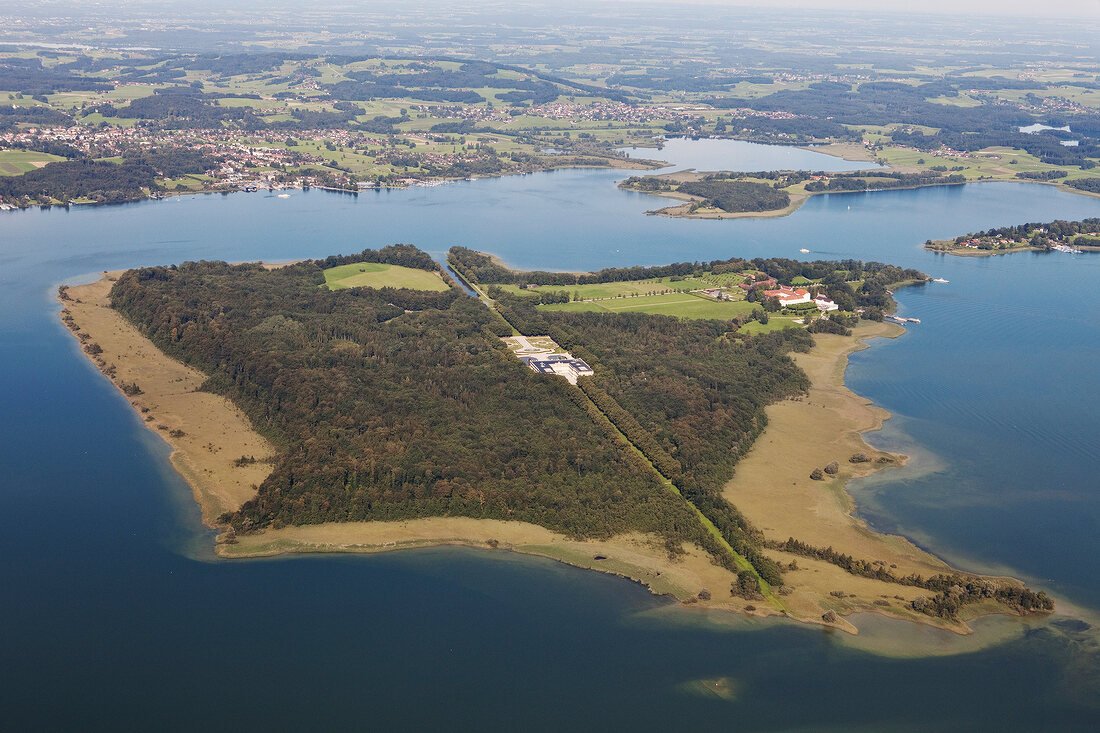 Aerial view of Herrenchiemsee, Chiemgau, Bavaria, Germany