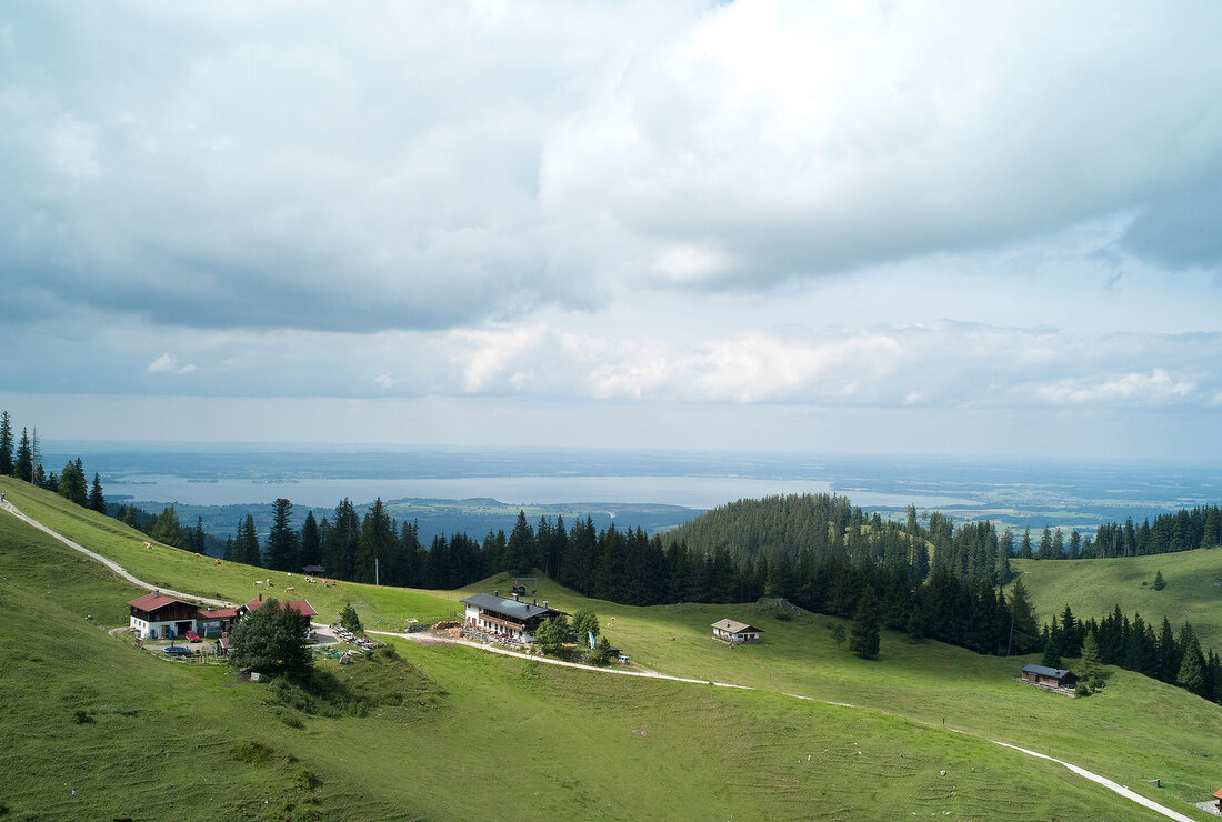 View of Alps, mountain Hochfelln and Chiemsee at Germany