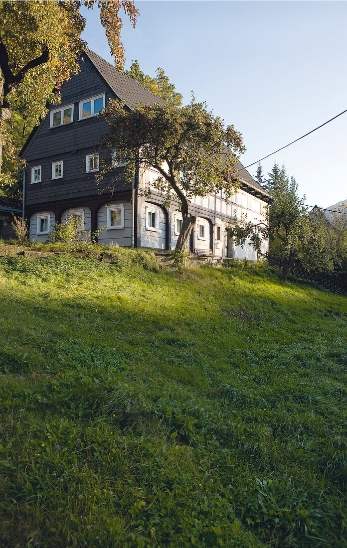 Tomber house on hill in Lusatian Mountains, Saxony, Germany