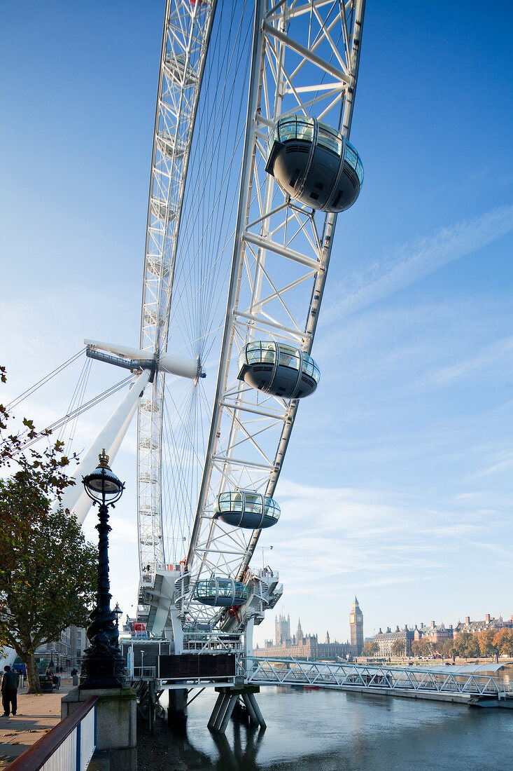 Low angle view of ferris wheel of London Eye, UK