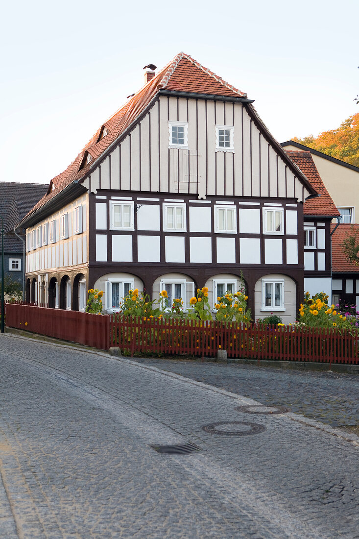 Umgebindehaus, Wandseite, Ober- lausitz, Zittauer Gebirge, Sachsen
