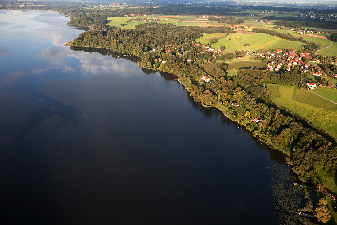 Krottenmuhl near Simssee lake in Bavaria, Germany, Aerial view