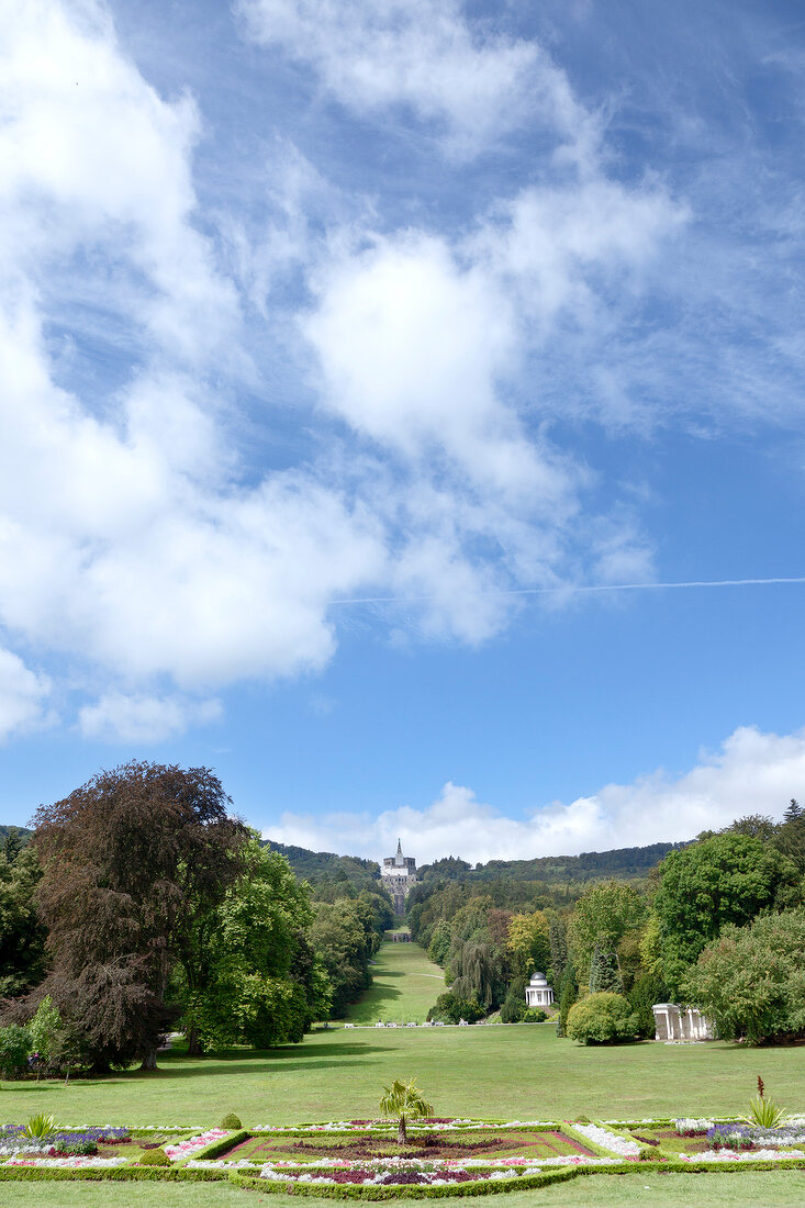 Castle garden overlooking mountains and sky at Kassel, Hesse, Germany