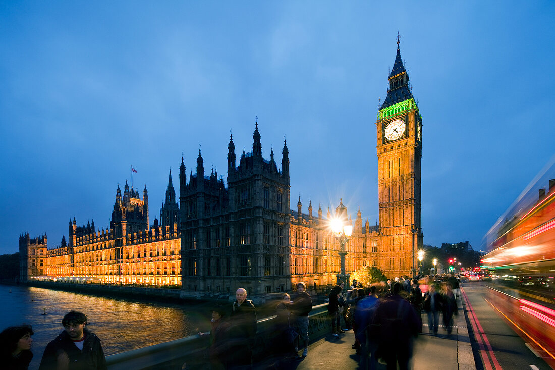 Clock tower of Big Ben and palace of Westminster in evening, London, UK
