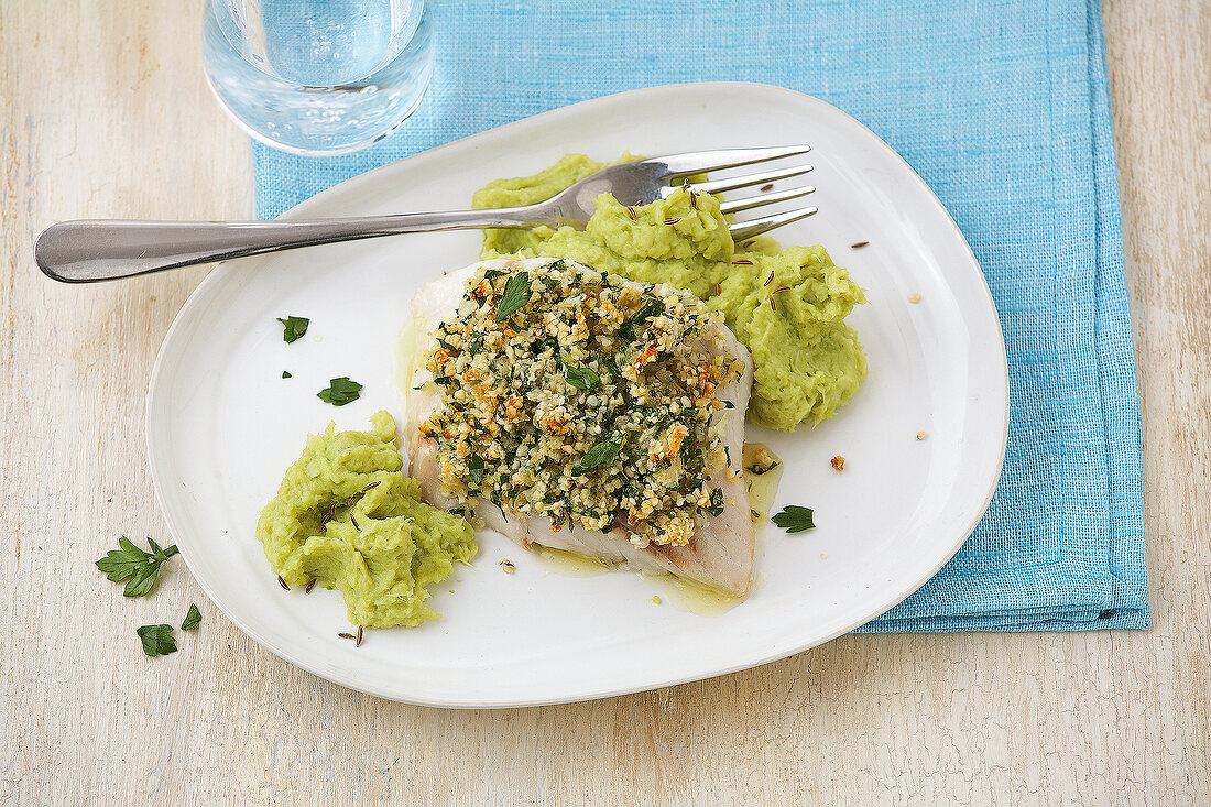 High Intensity, Seelachsfilet mit Mandel-Zwiebel-Kruste