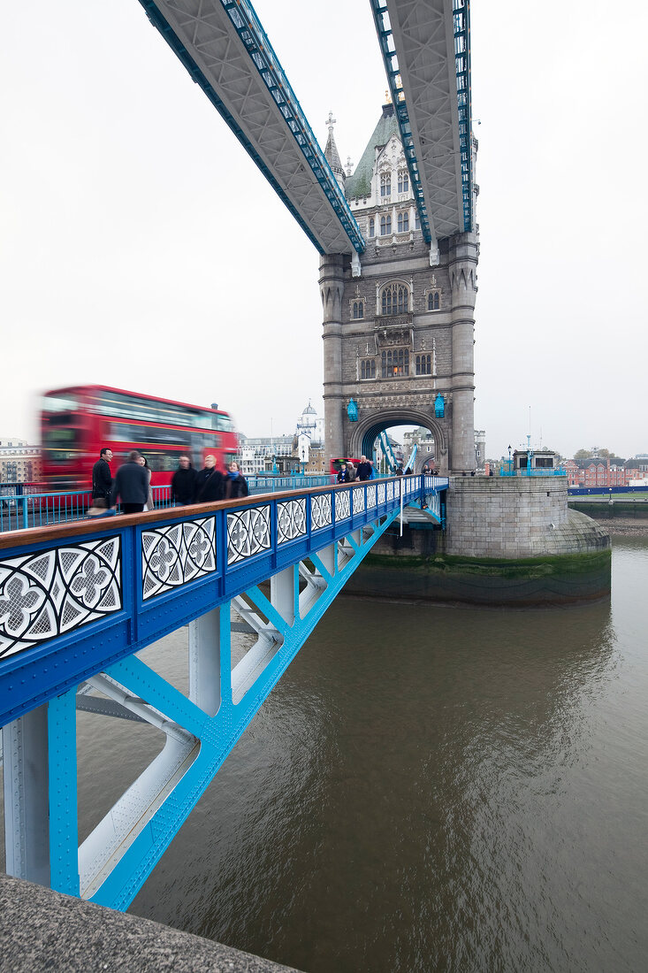 Vehicles and people walking on tower Bridge at Southwark, London, UK