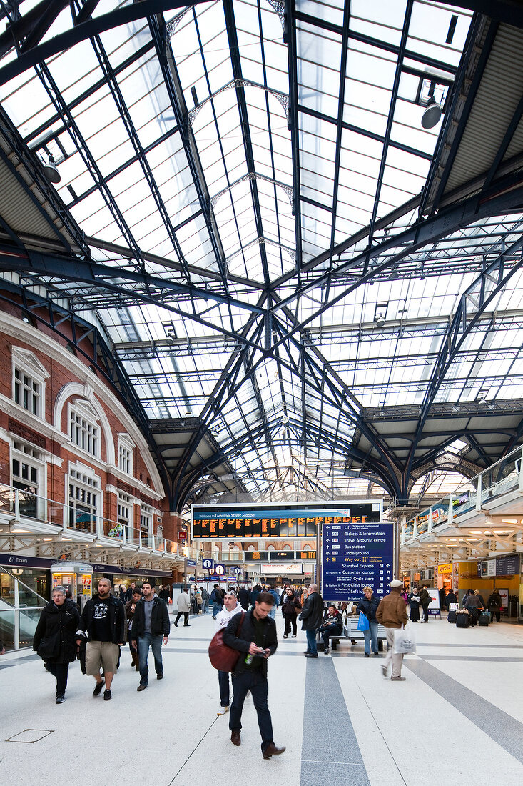 People walking at Liverpool Street Station, London, UK