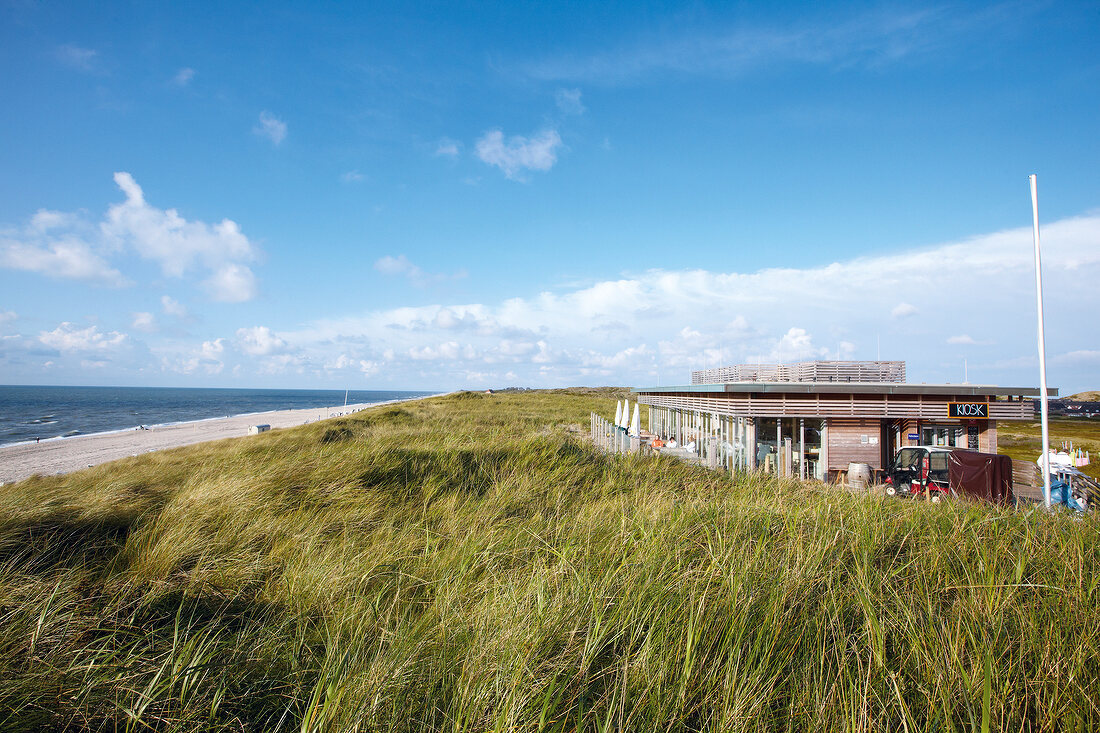 View of restaurant in dunes, Sylt, Germany