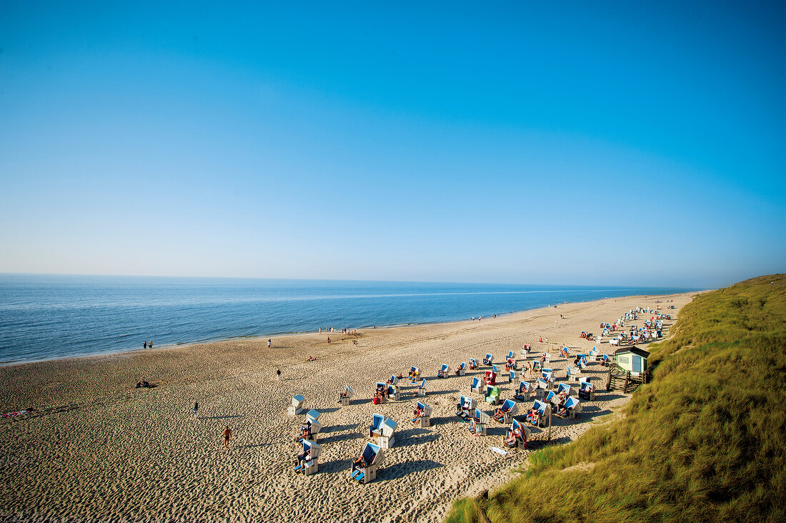 Beach with beach chairs at Westerland, Sylt, Germany