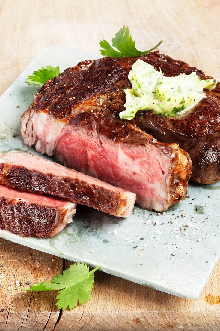 Beef steak with wasabi butter