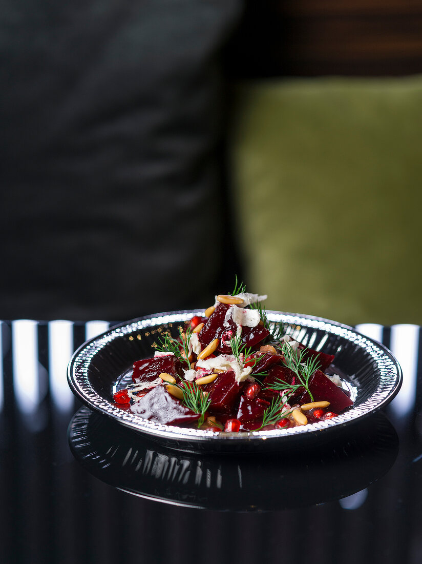 Close-up of beetroot in dish at Mani restaurant