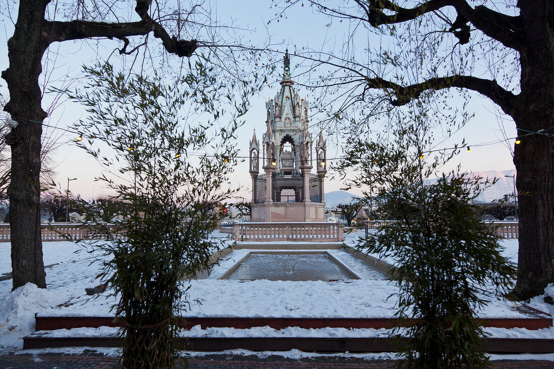 View of monument Brunswick covered with snow, Geneva, Switzerland