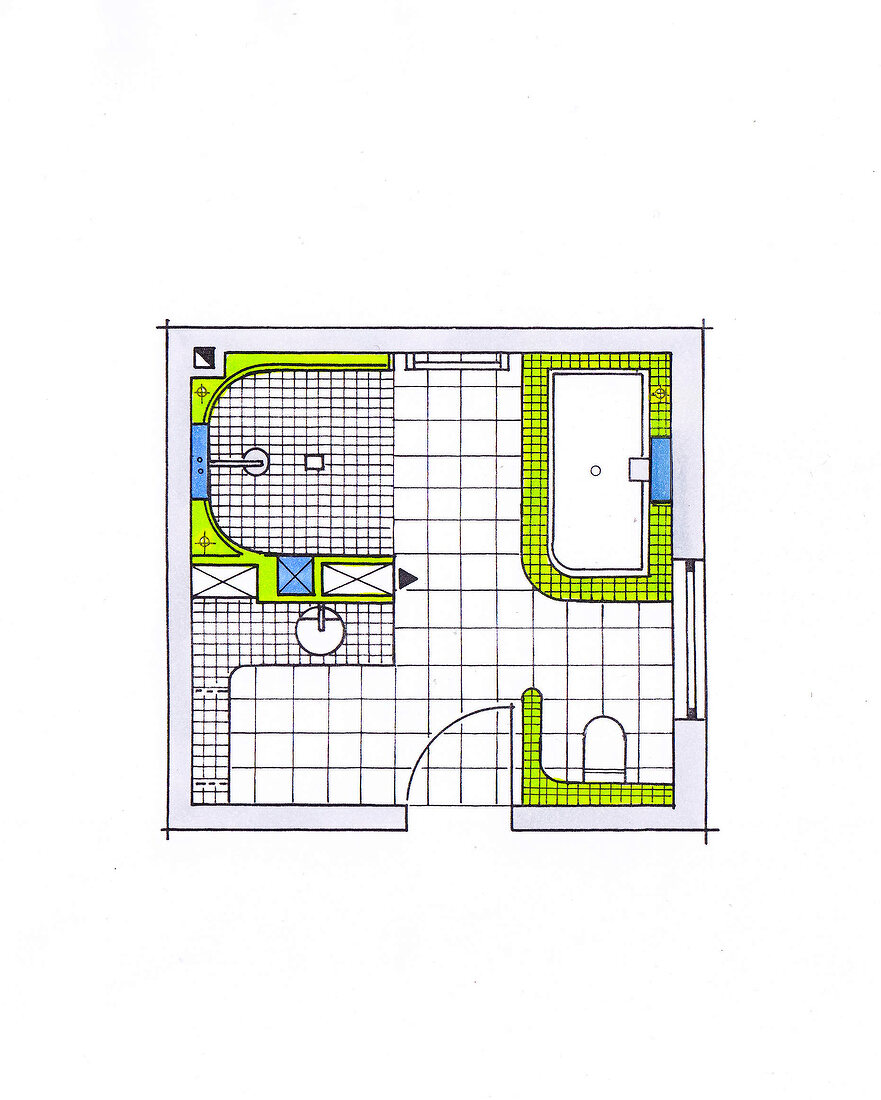 Badezimmer, draufsicht, Waschplatz als Raumteiler