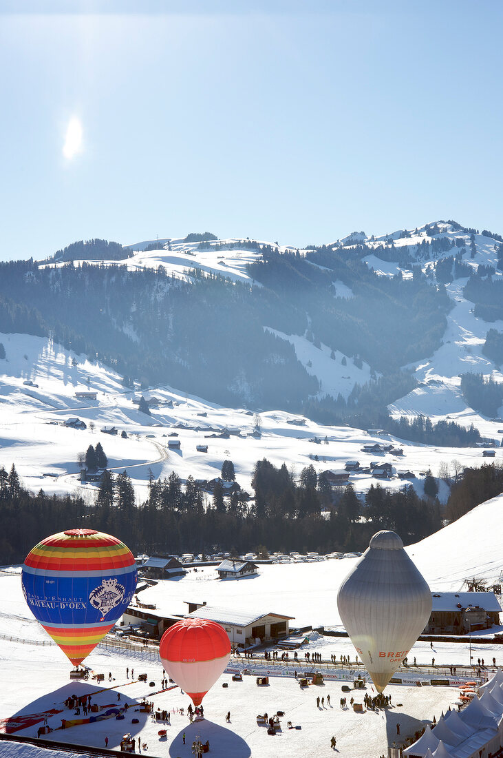 Air balloon in Chateau d'Oex, Alps, Canton of Vaud, Lake Geneva, Switzerland