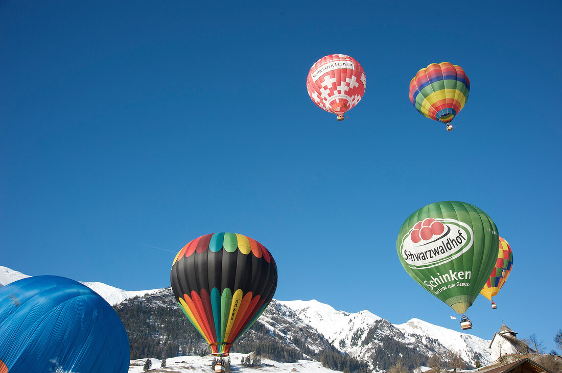 Air balloon in Chateau d'Oex, Alps, Canton of Vaud, Lake Geneva, Switzerland