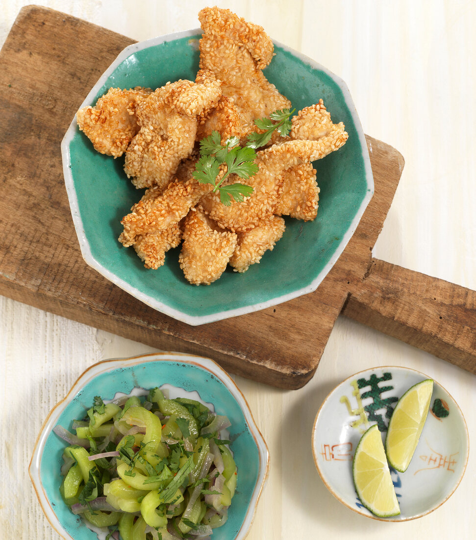 Chicken with Asian cucumber in bowl