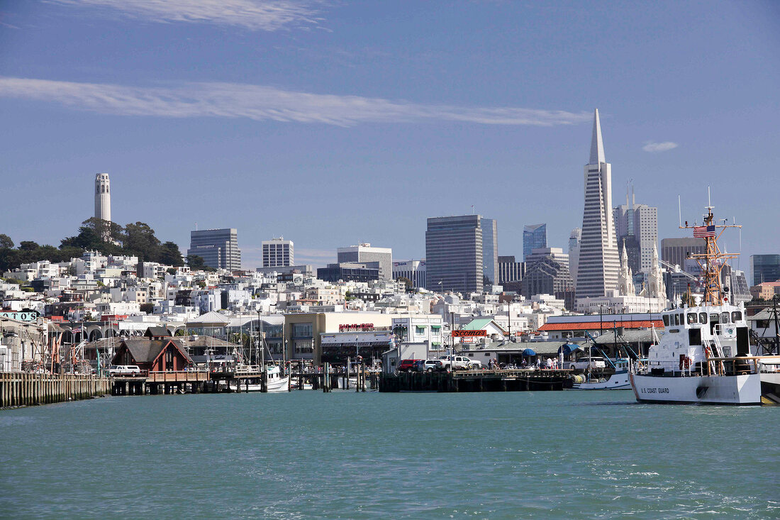 View of cityscape with sea in San Francisco, California, USA