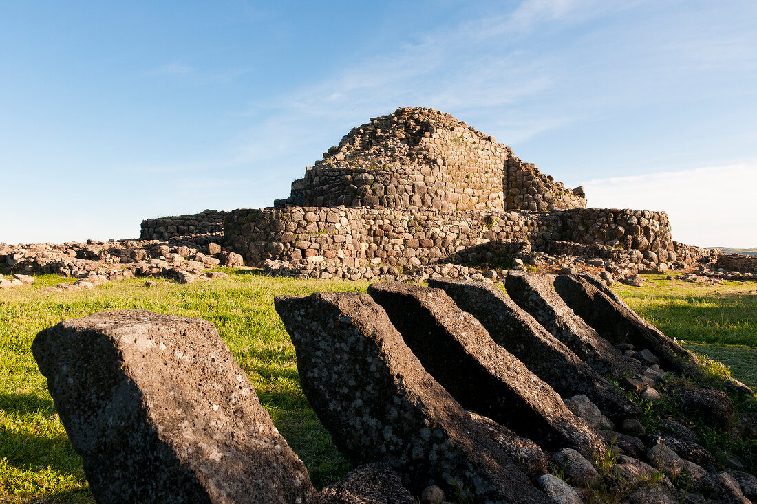 View of Nuraghe at Su Nuraxi, Barumini, Medio Campidano, Sardinia, Italy