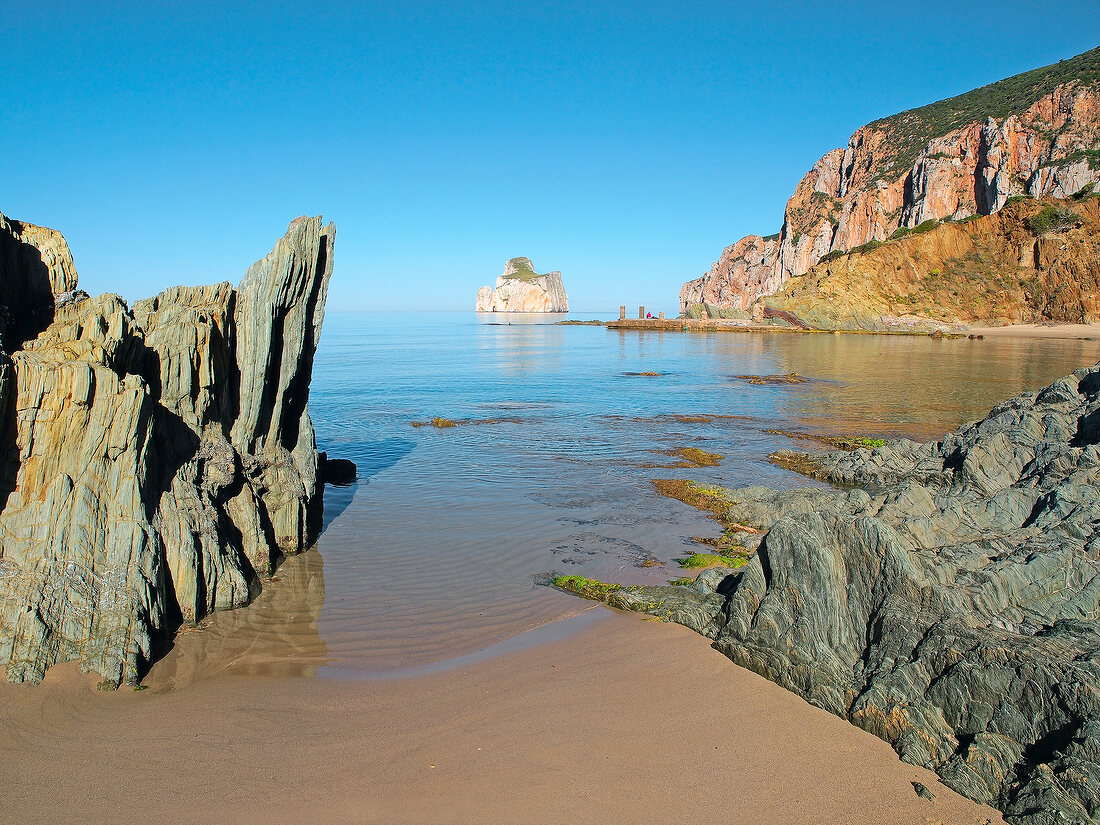 View of southwest coast of Mediterranean Sea in Sardinia, Italy