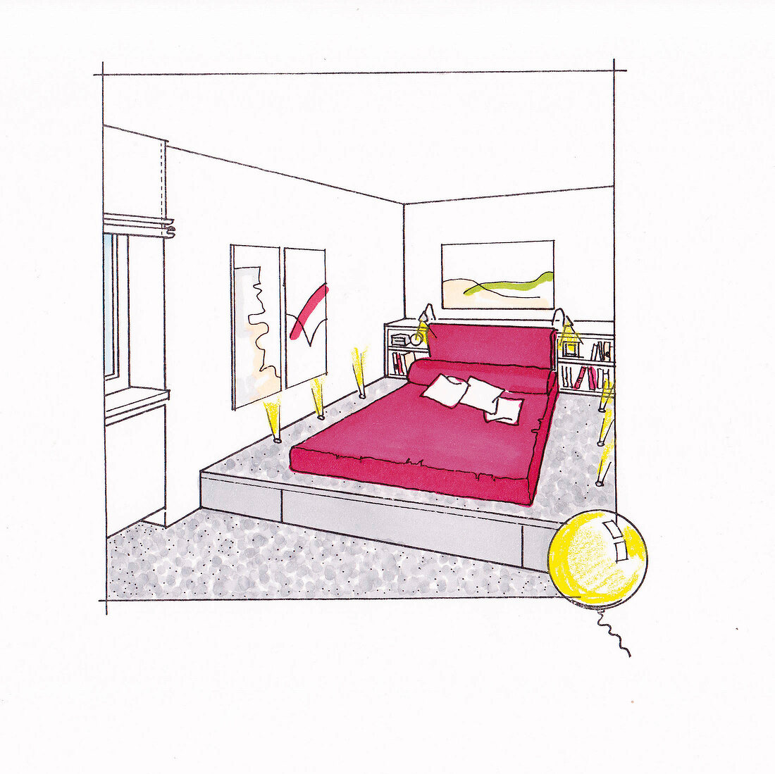 Illustration, Zeichnung, Schlafzimmer, Schlauchzimmer