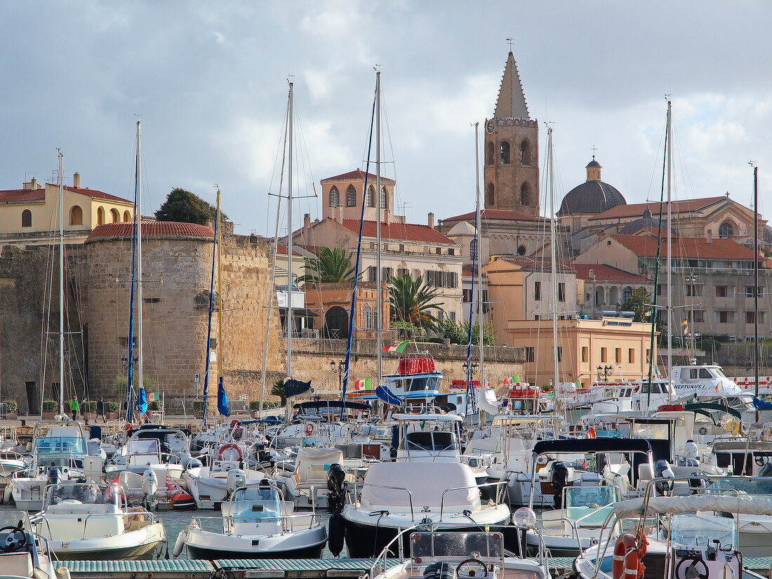 View of Alghero port with houses in Mallorca, Spain