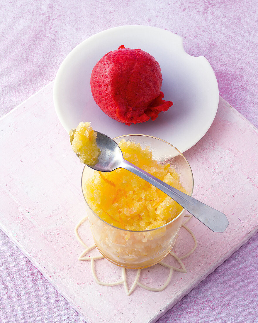 Desserts, Orangengranita und Erdbeer-Limetten-Sorbet