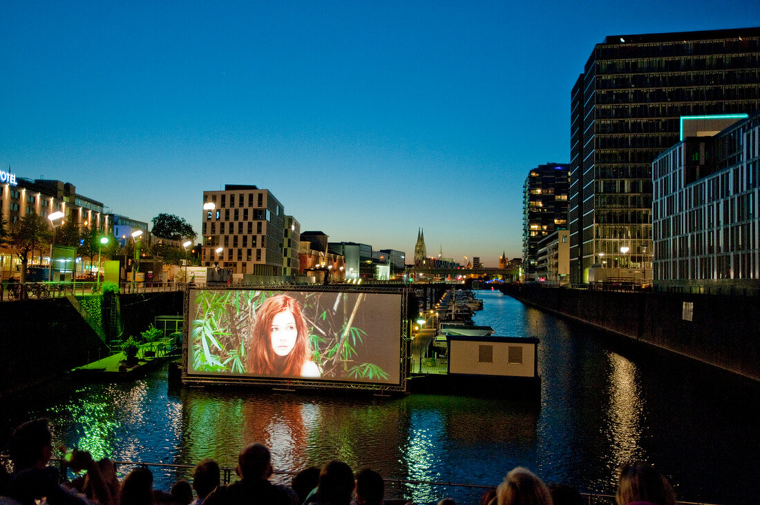 Sion summer cinema in open air on Rhine, Rheinauhafen, South City, Cologne, Germany