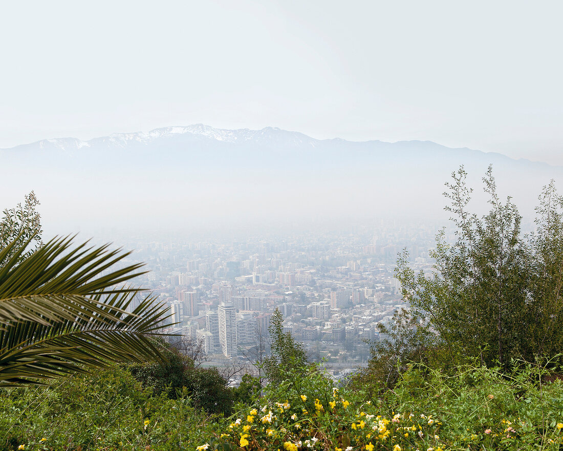 Santiago, Blick von oben, Smog, Anden