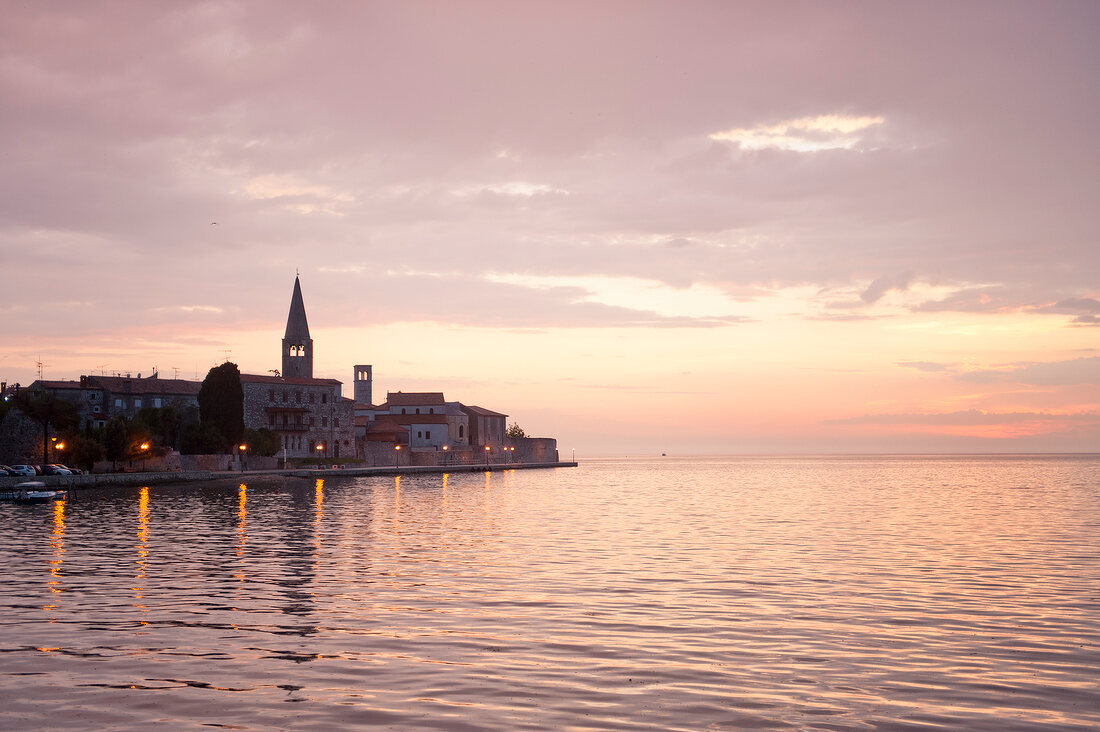 View of sea at dusk in Porec, Istria, Croatia